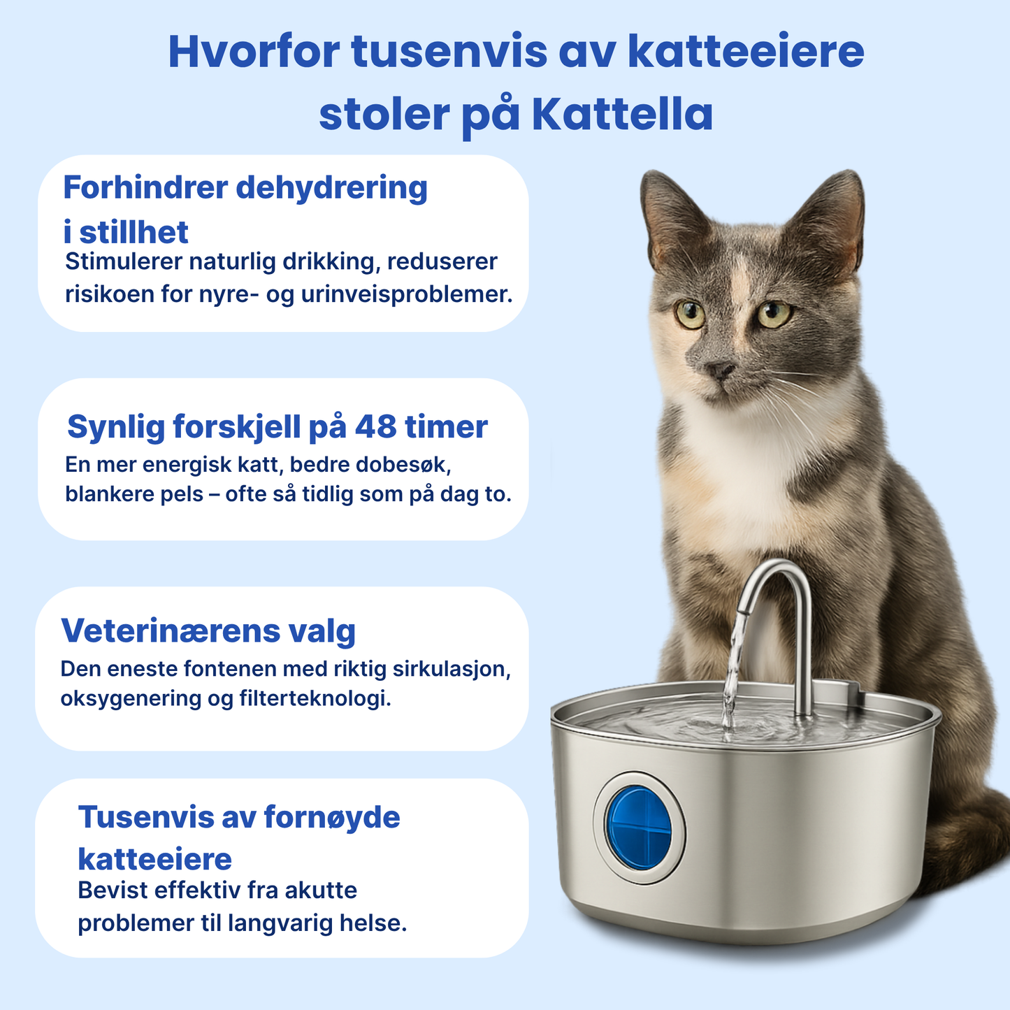 Kattellas Vannfontene i Rustfritt Stål