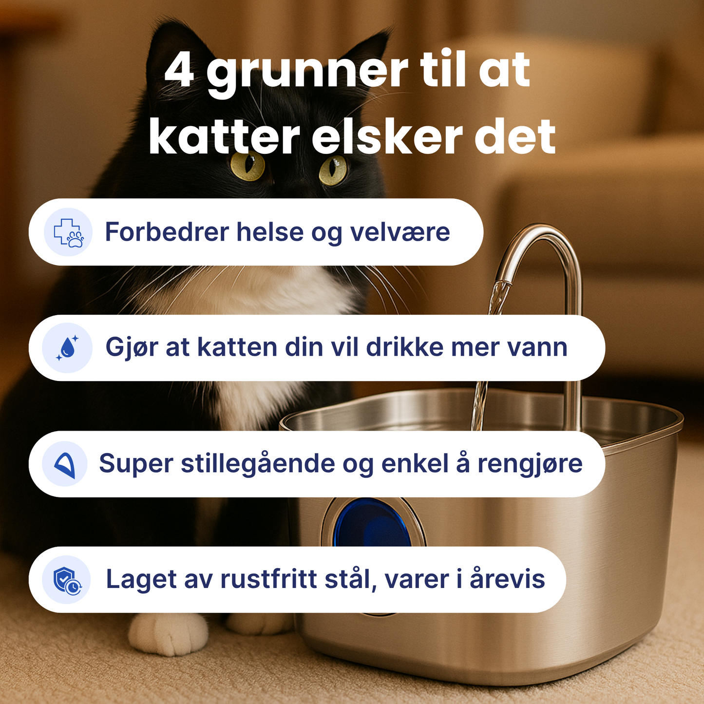Kattellas Vannfontene i Rustfritt Stål